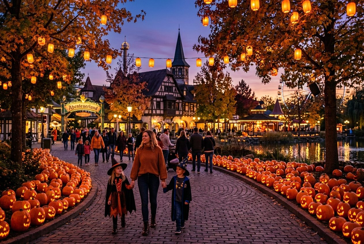 Herbst im Europa-Park mit Halloween-Dekoration